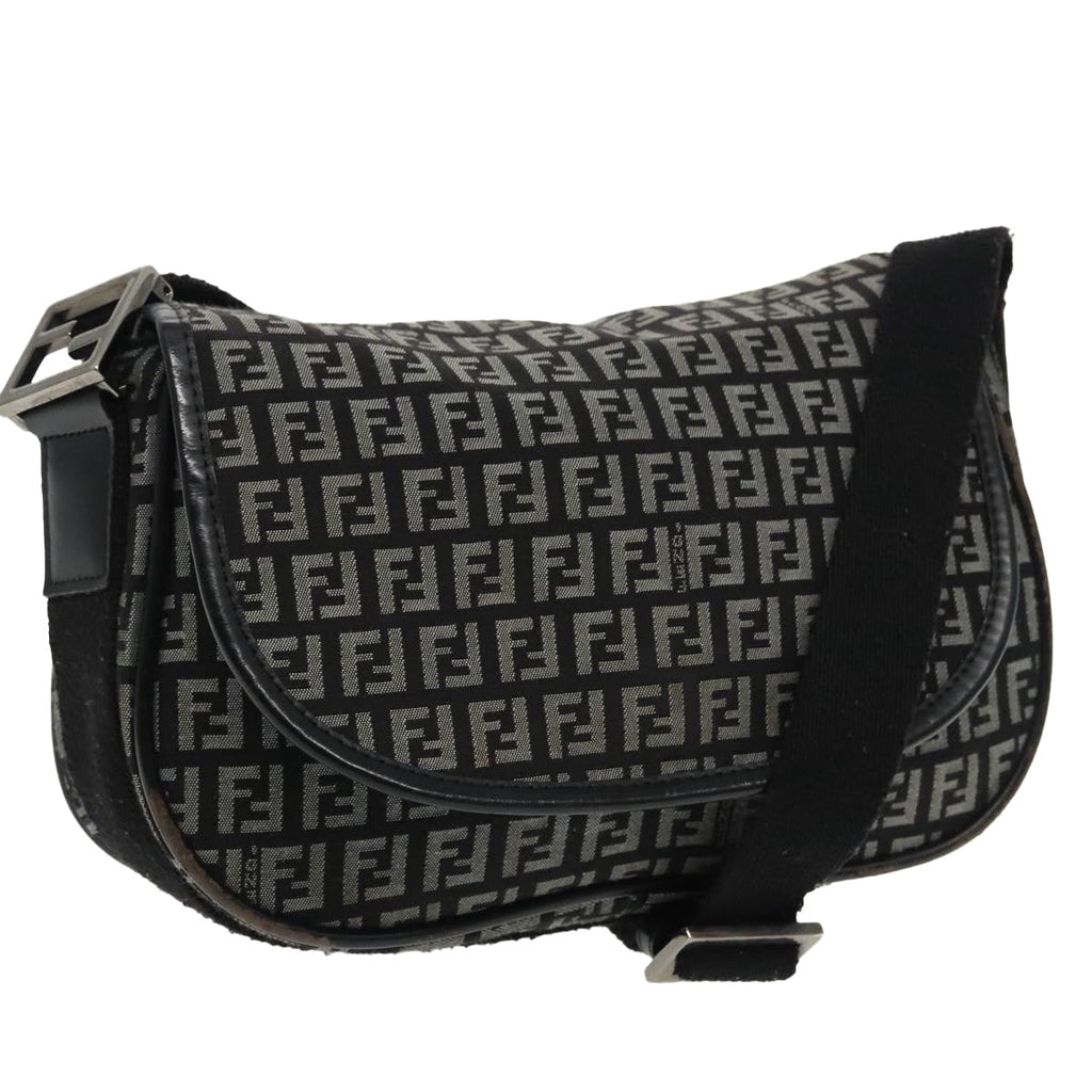 FENDI Zucchino Canvas Shoulder Bag Black 95866