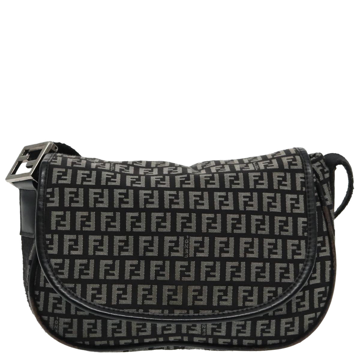 FENDI Zucchino Canvas Shoulder Bag Black 95866