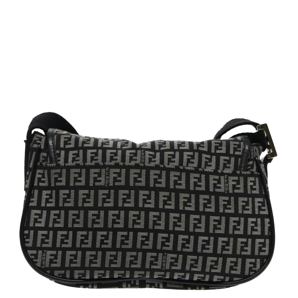 FENDI Zucchino Canvas Shoulder Bag Black 95866