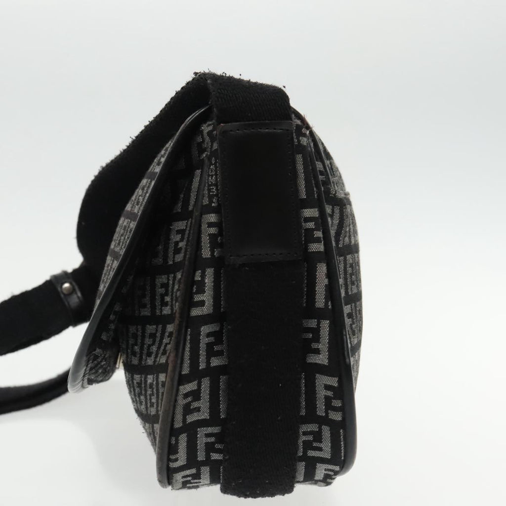 FENDI Zucchino Canvas Shoulder Bag Black 95866