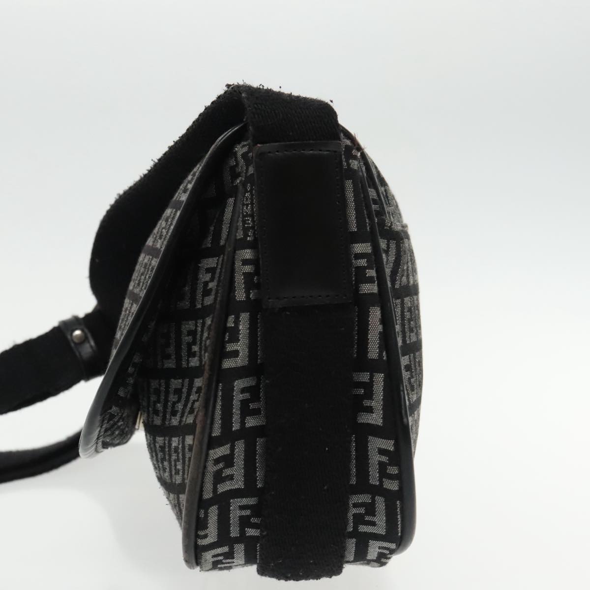 FENDI Zucchino Canvas Shoulder Bag Black 95866