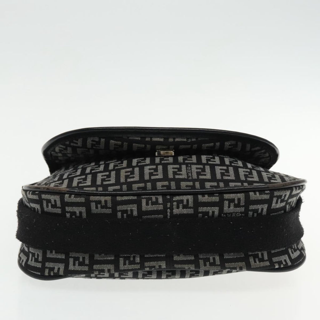 FENDI Zucchino Canvas Shoulder Bag Black 95866