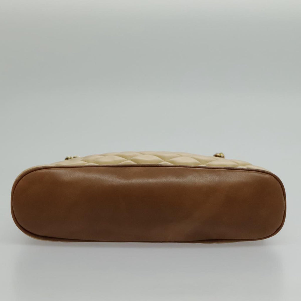 CHANEL Chain Shoulder Bag Lamb Skin Beige Gold CC 95932