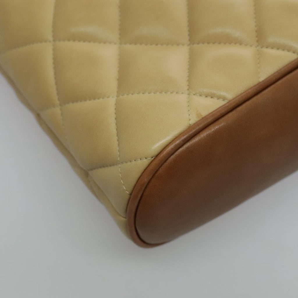 CHANEL Chain Shoulder Bag Lamb Skin Beige Gold CC 95932