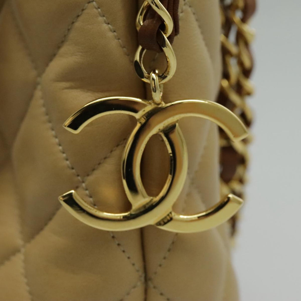CHANEL Chain Shoulder Bag Lamb Skin Beige Gold CC 95932