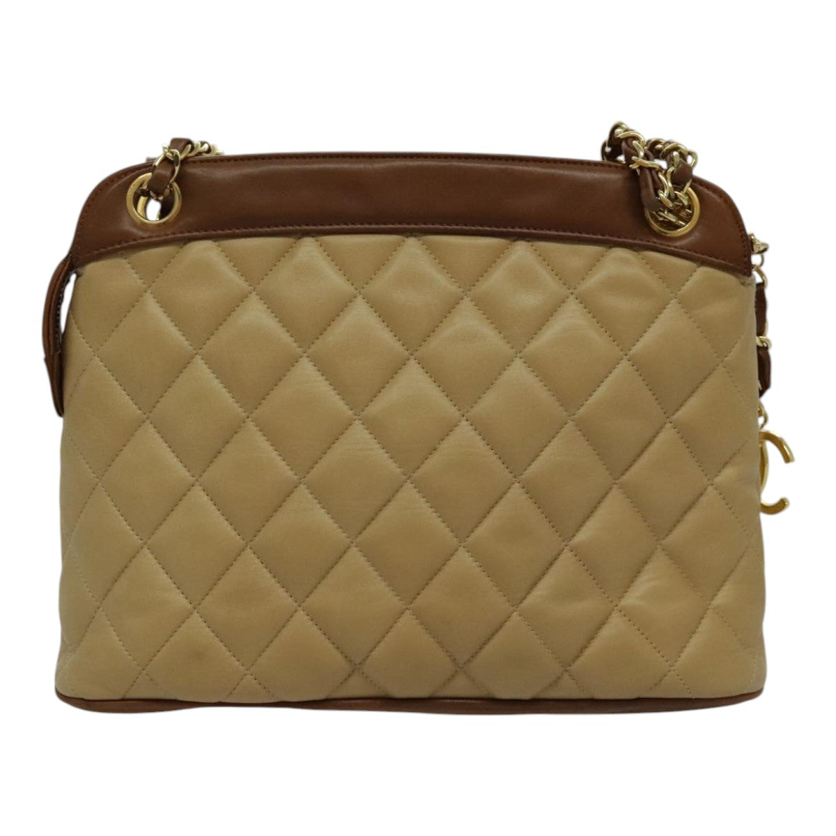 CHANEL Chain Shoulder Bag Lamb Skin Beige Gold CC 95932