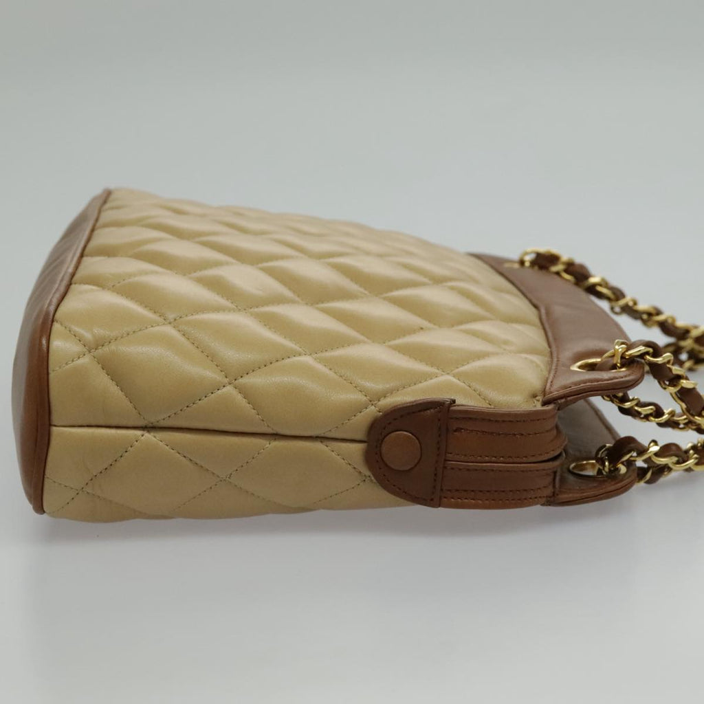 CHANEL Chain Shoulder Bag Lamb Skin Beige Gold CC 95932