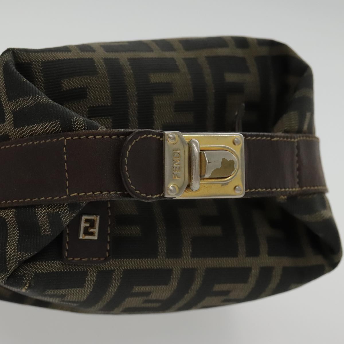 FENDI Zucca Canvas Vanity Hand Bag Brown 95992
