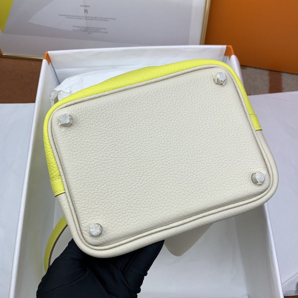 HM Picotin Lock 18 Bag White/Yellow With Silver-Toned Hardware For Women, Handbags 7.1in/18cm