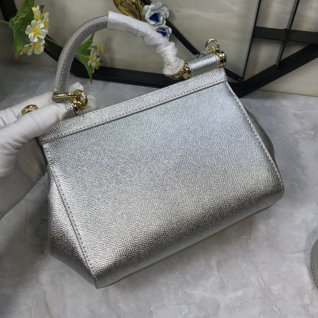 GLAMI MeGLAMIum Sicily Handbag In Dauphine Silver For Women 10.2in/26cm GLAMI