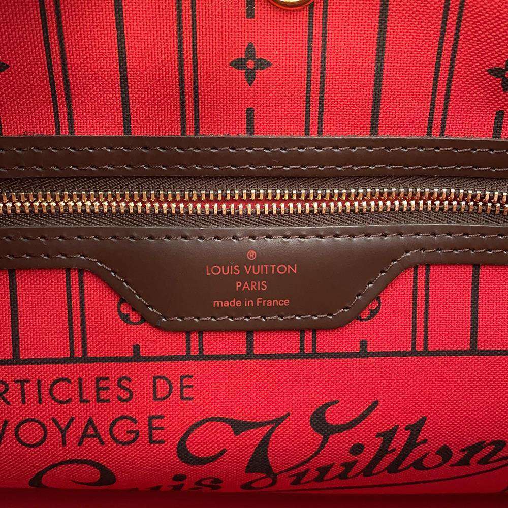 LOUIS VUITTON Neverfull Red N51109 Damier Ebene Canvas Size PM