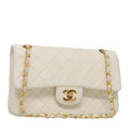 CHANEL Matelasse Chain Shoulder Bag Leather White Gold CC 96085
