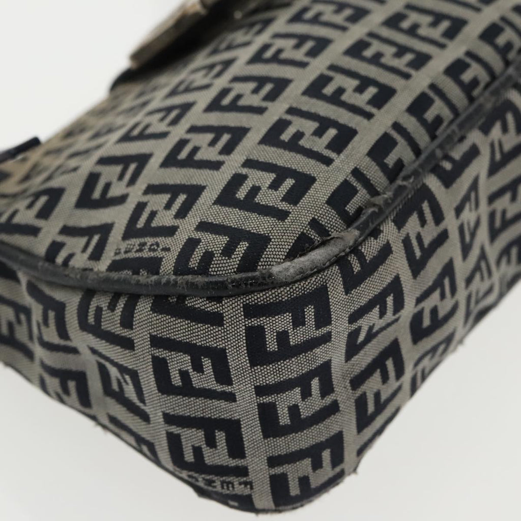 FENDI Zucchino Canvas Mamma Shoulder Bag Navy Silver 96172