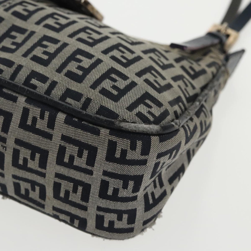 FENDI Zucchino Canvas Mamma Shoulder Bag Navy Silver 96172