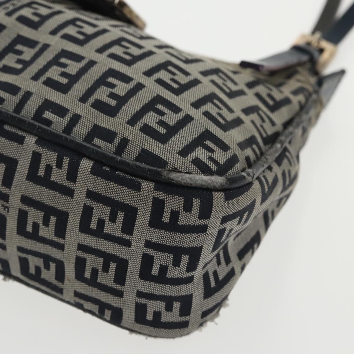 FENDI Zucchino Canvas Mamma Shoulder Bag Navy Silver 96172