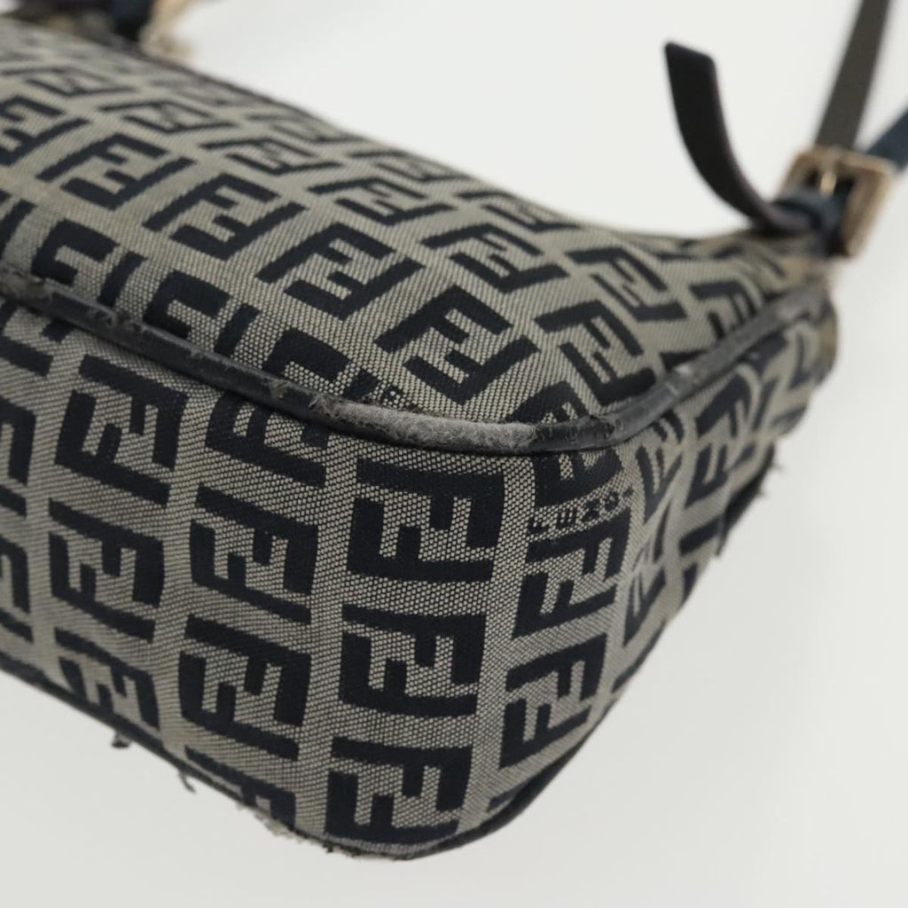 FENDI Zucchino Canvas Mamma Shoulder Bag Navy Silver 96172