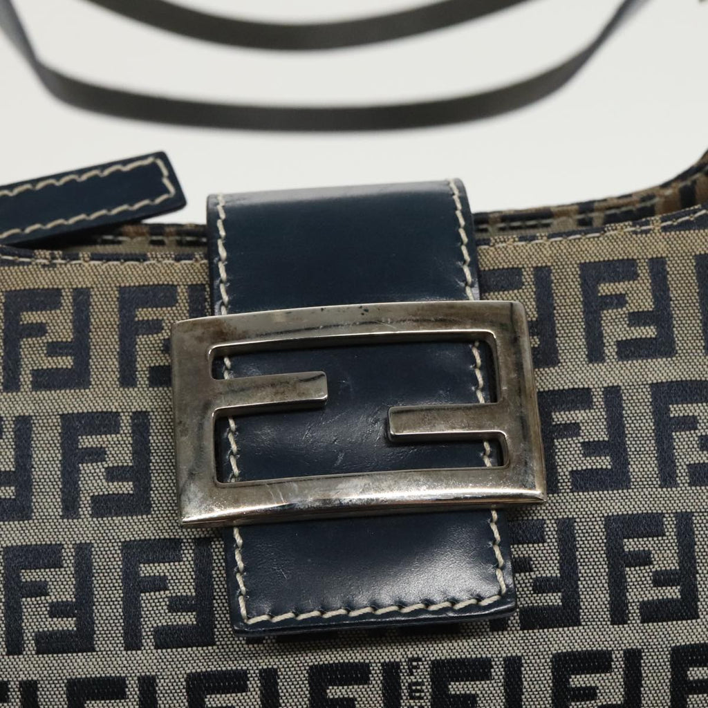 FENDI Zucchino Canvas Mamma Shoulder Bag Navy Silver 96172
