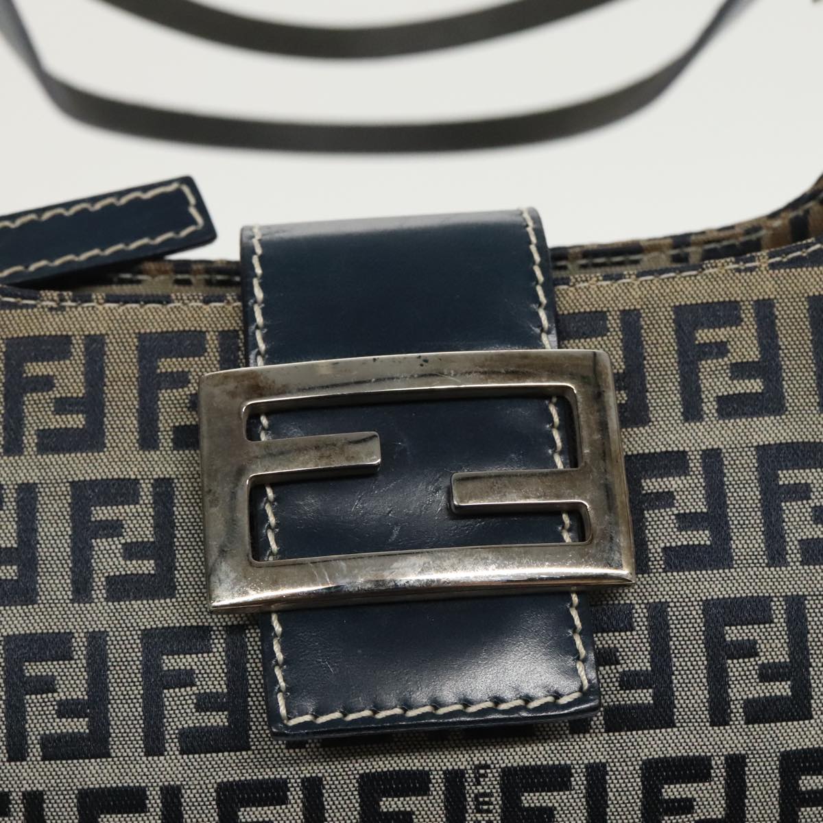 FENDI Zucchino Canvas Mamma Shoulder Bag Navy Silver 96172