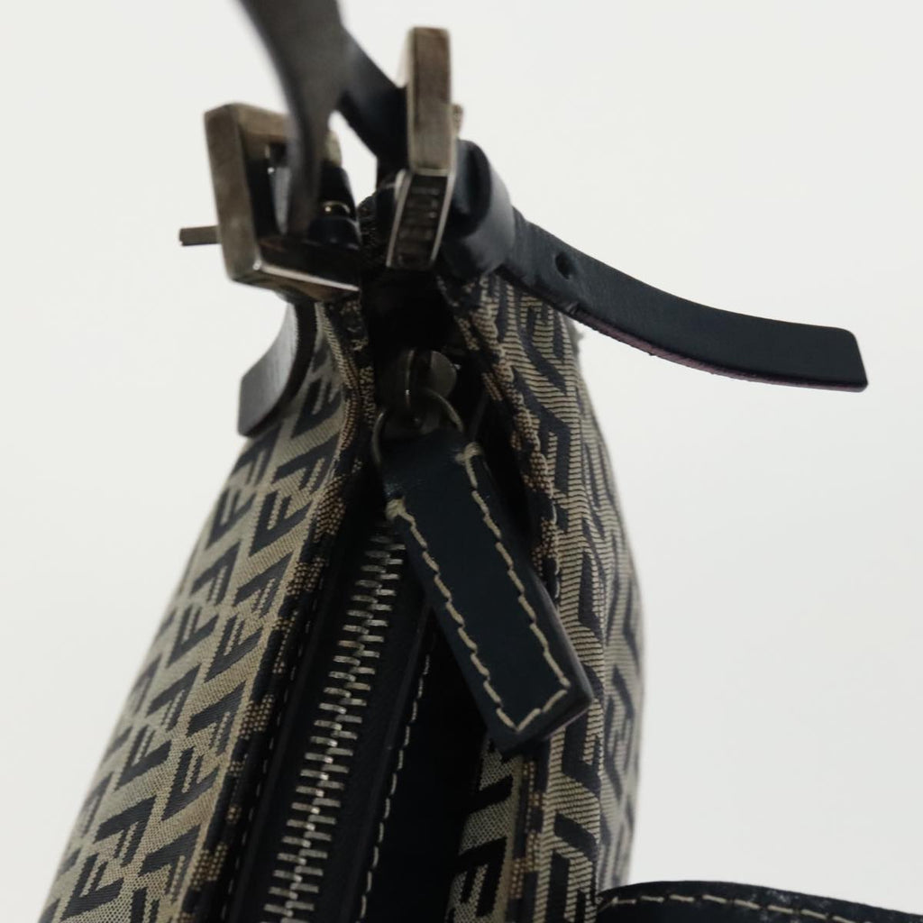 FENDI Zucchino Canvas Mamma Shoulder Bag Navy Silver 96172