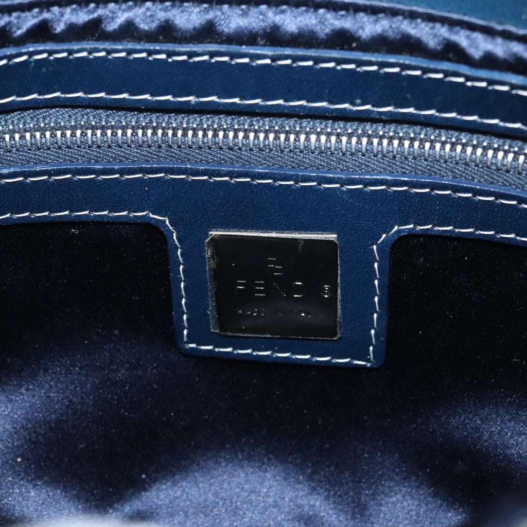 FENDI Zucchino Canvas Mamma Shoulder Bag Navy Silver 96172