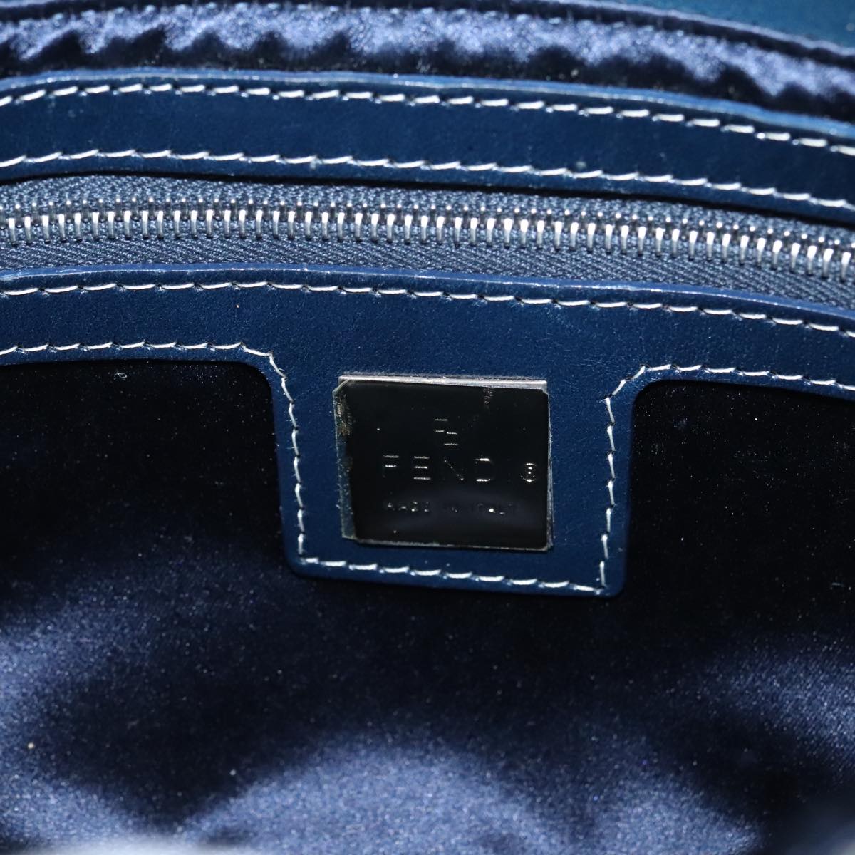 FENDI Zucchino Canvas Mamma Shoulder Bag Navy Silver 96172