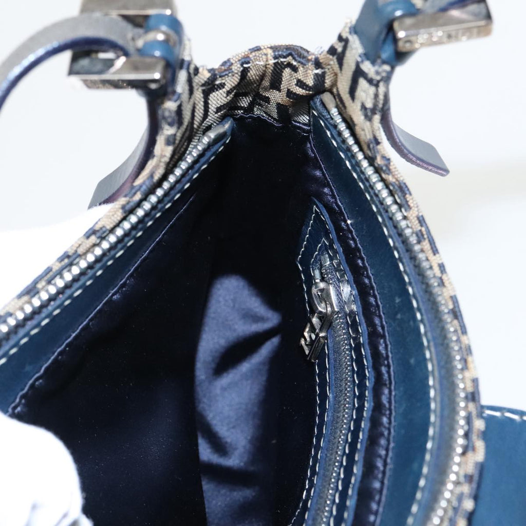 FENDI Zucchino Canvas Mamma Shoulder Bag Navy Silver 96172