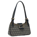 FENDI Zucchino Canvas Mamma Shoulder Bag Navy Silver 96172