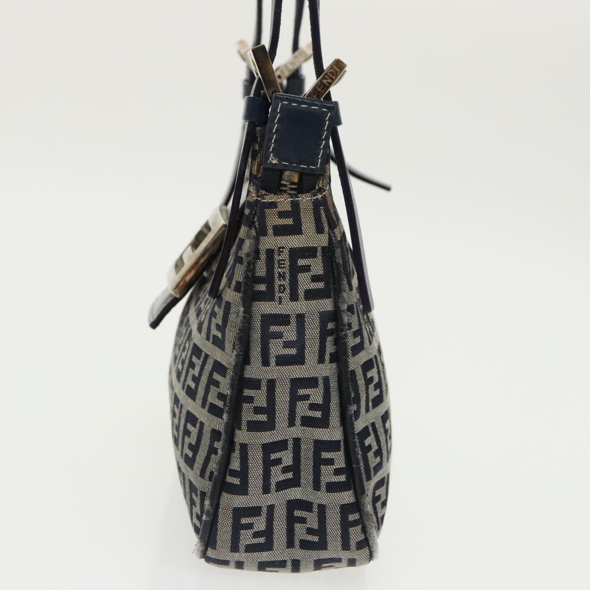 FENDI Zucchino Canvas Mamma Shoulder Bag Navy Silver 96172