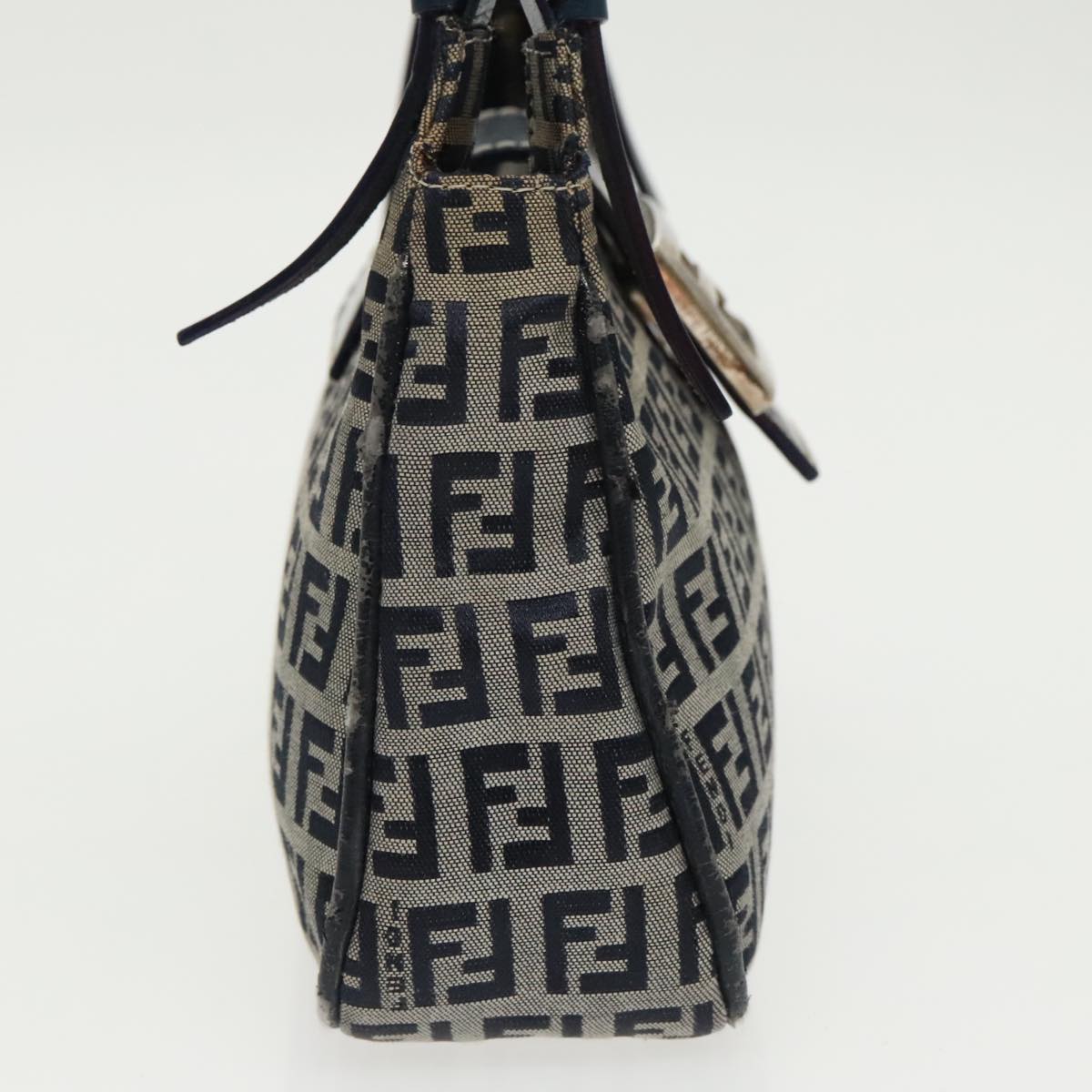 FENDI Zucchino Canvas Mamma Shoulder Bag Navy Silver 96172