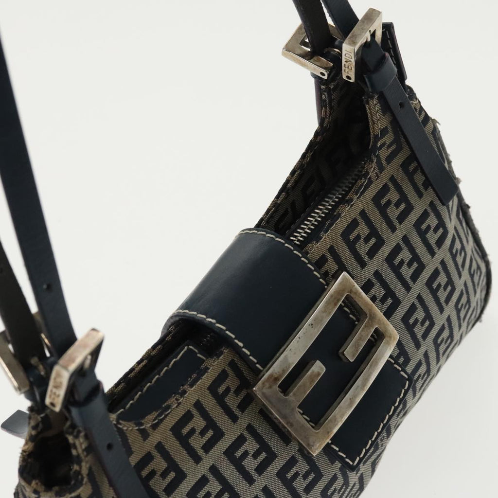 FENDI Zucchino Canvas Mamma Shoulder Bag Navy Silver 96172