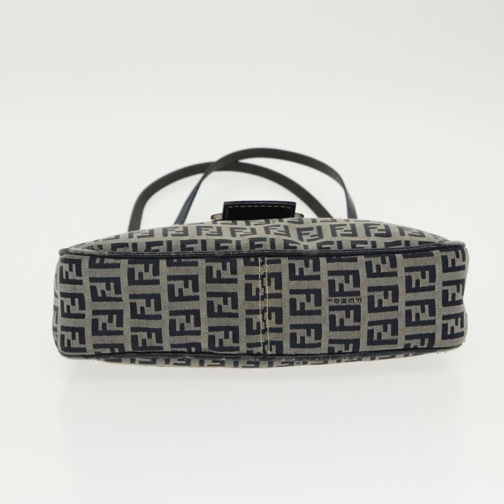 FENDI Zucchino Canvas Mamma Shoulder Bag Navy Silver 96172