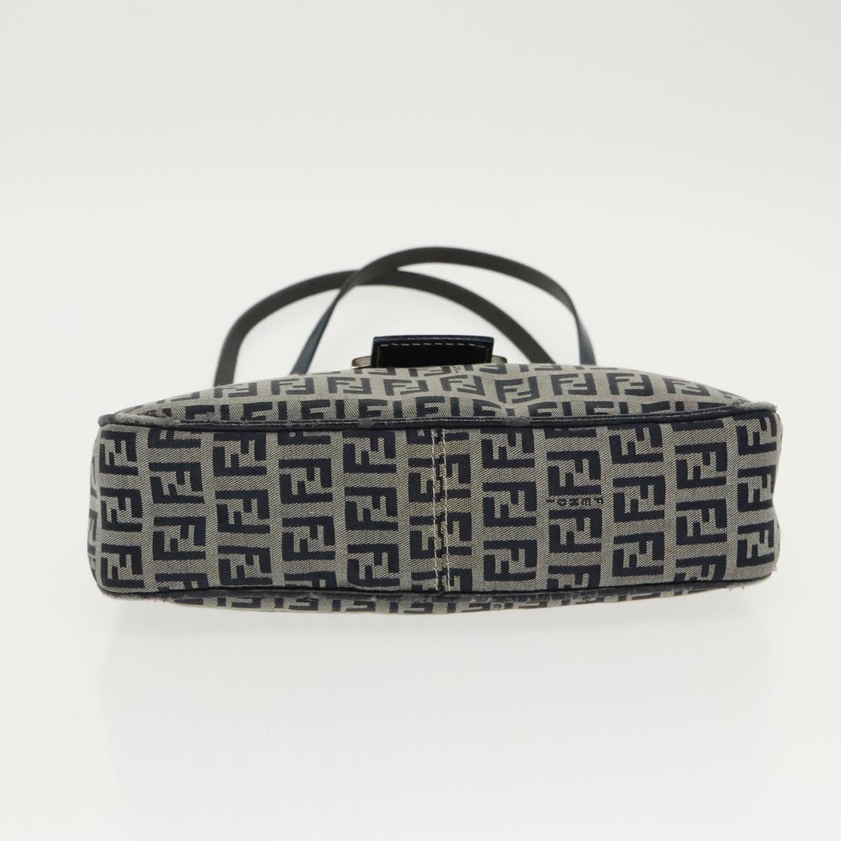 FENDI Zucchino Canvas Mamma Shoulder Bag Navy Silver 96172