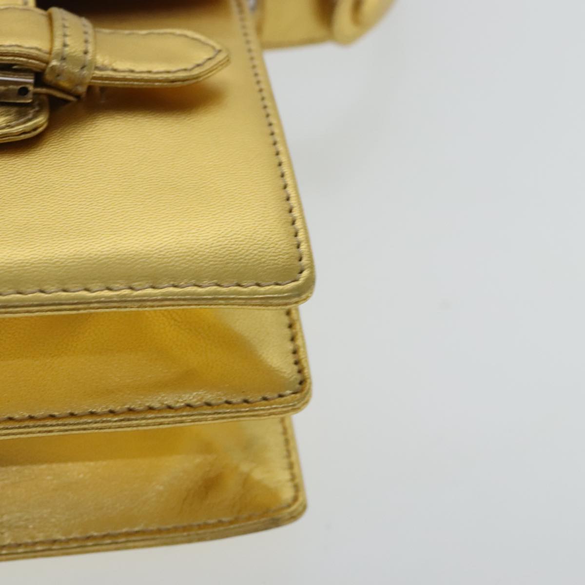 FENDI Hand Bag Leather Silver Gold 96184