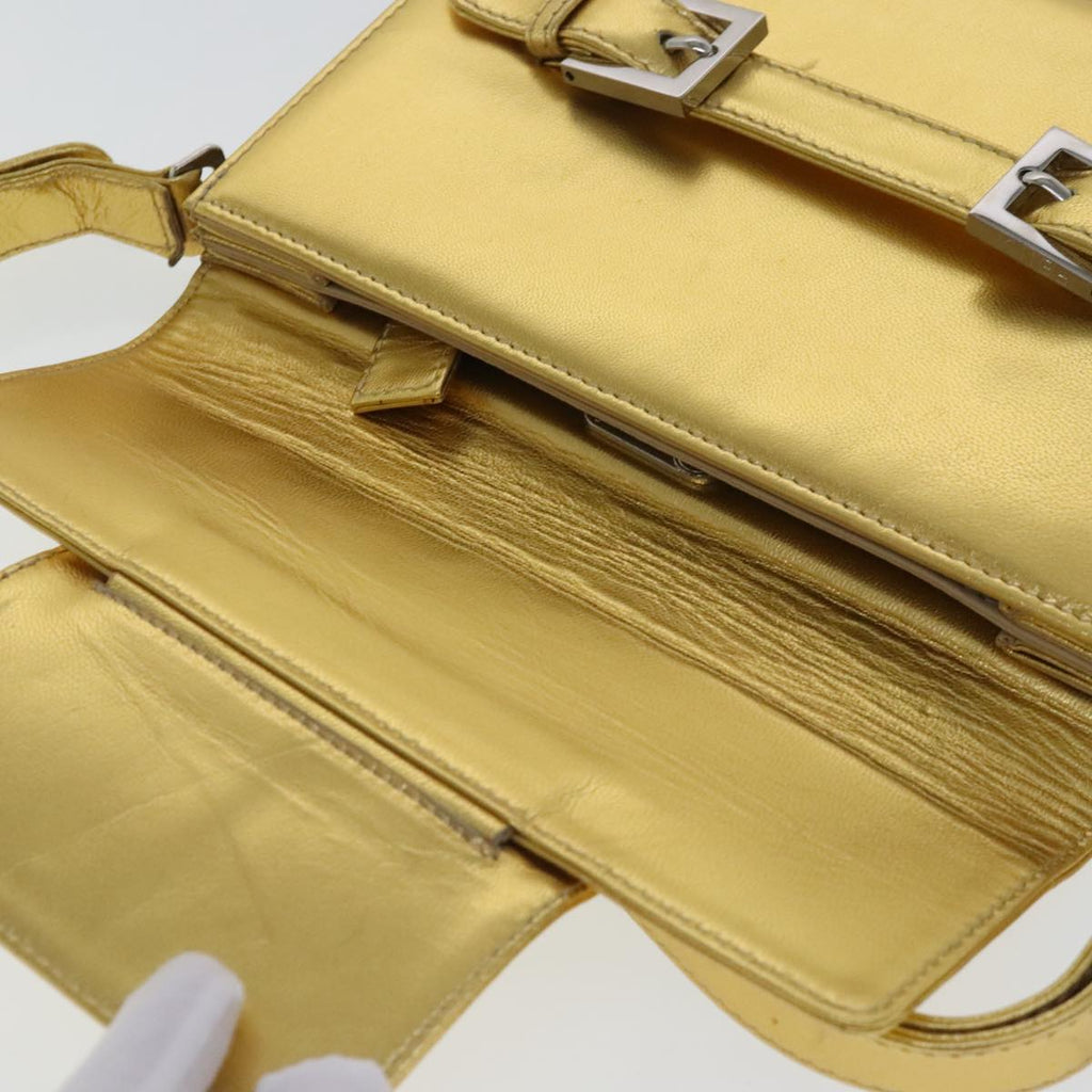 FENDI Hand Bag Leather Silver Gold 96184