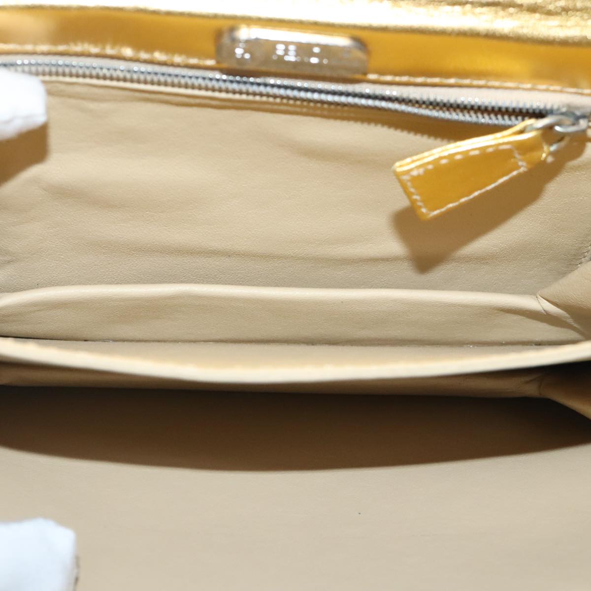 FENDI Hand Bag Leather Silver Gold 96184