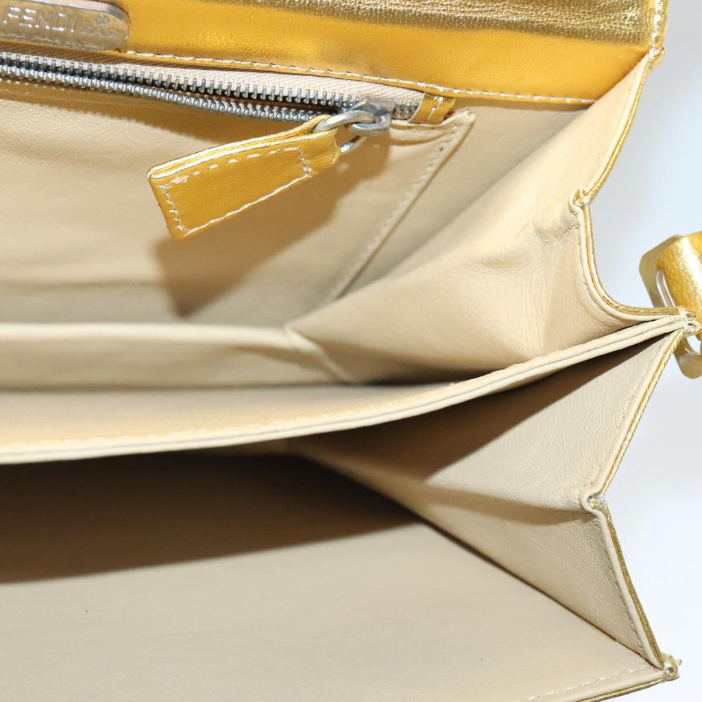 FENDI Hand Bag Leather Silver Gold 96184