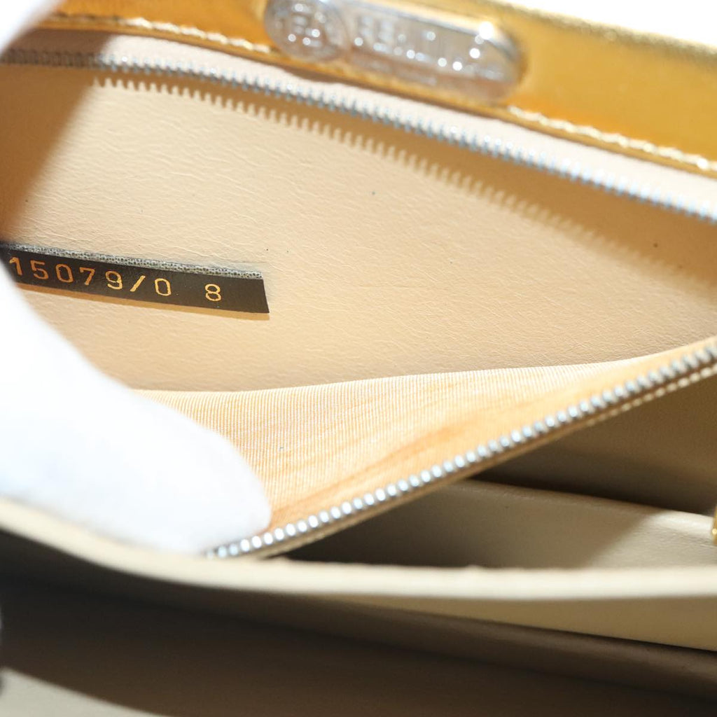 FENDI Hand Bag Leather Silver Gold 96184