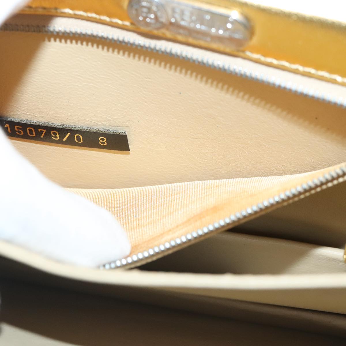 FENDI Hand Bag Leather Silver Gold 96184