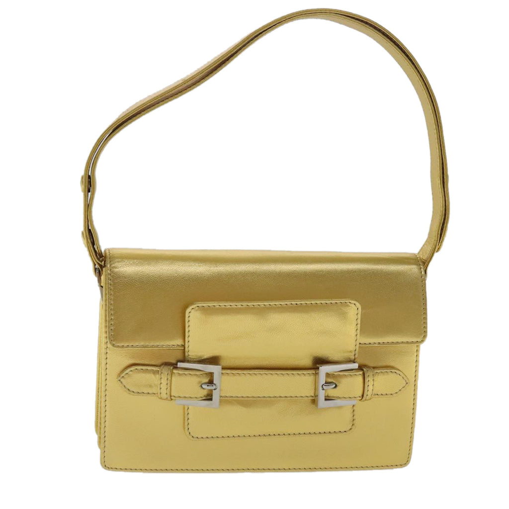 FENDI Hand Bag Leather Silver Gold 96184