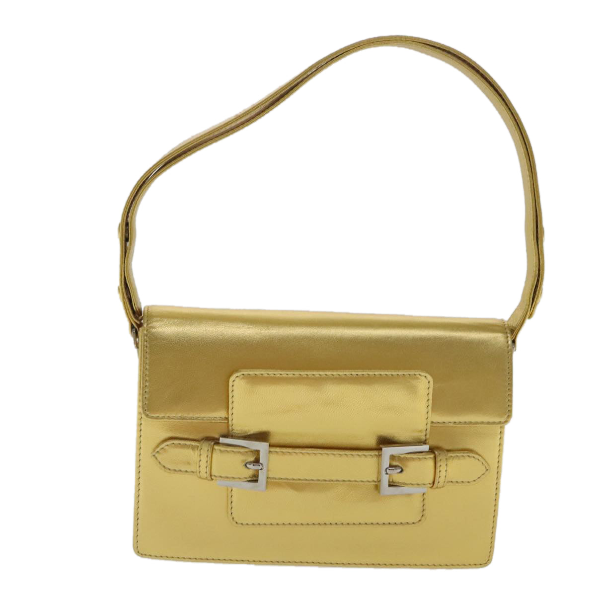 FENDI Hand Bag Leather Silver Gold 96184