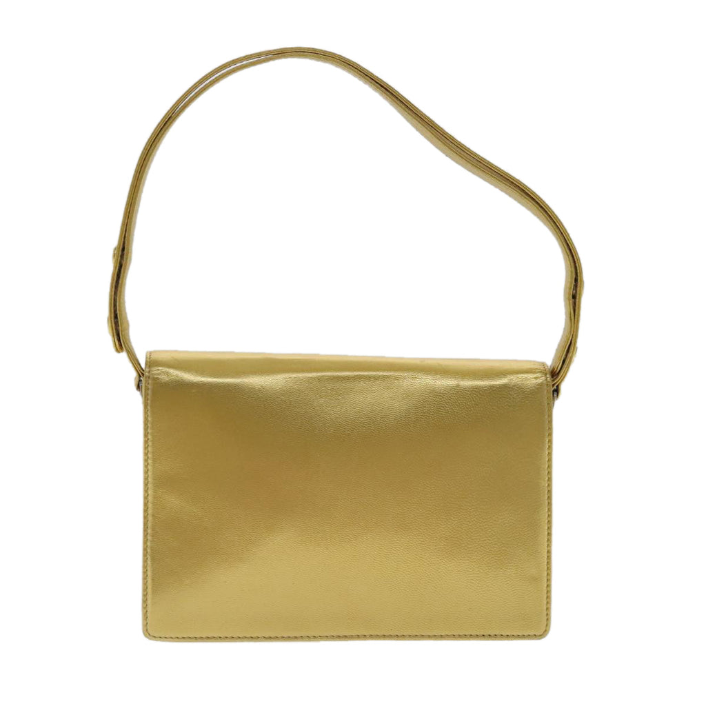 FENDI Hand Bag Leather Silver Gold 96184