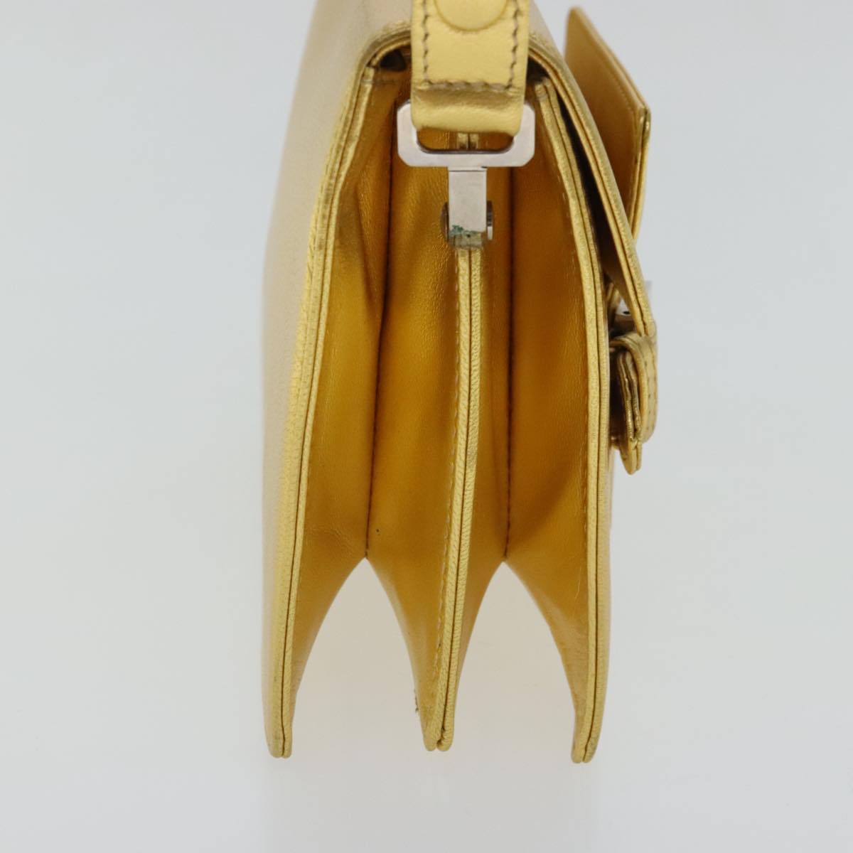 FENDI Hand Bag Leather Silver Gold 96184