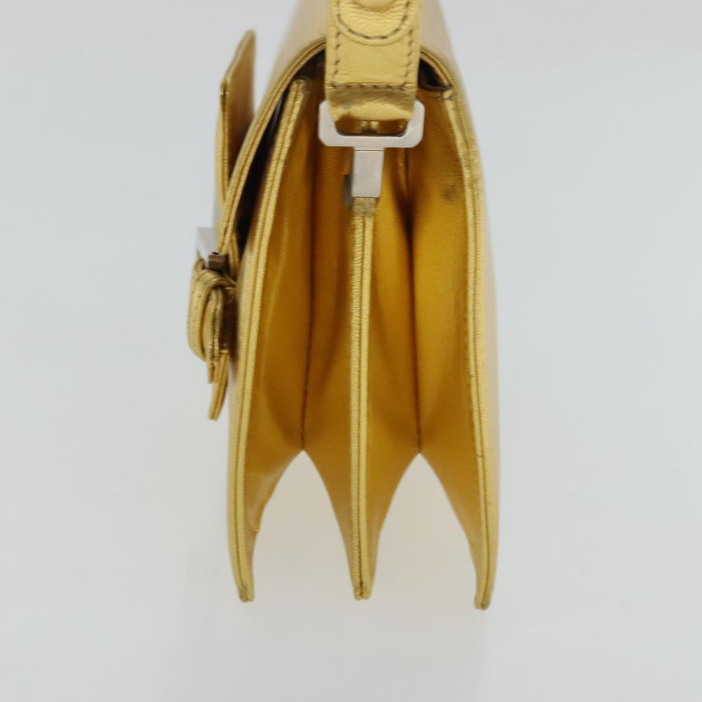 FENDI Hand Bag Leather Silver Gold 96184