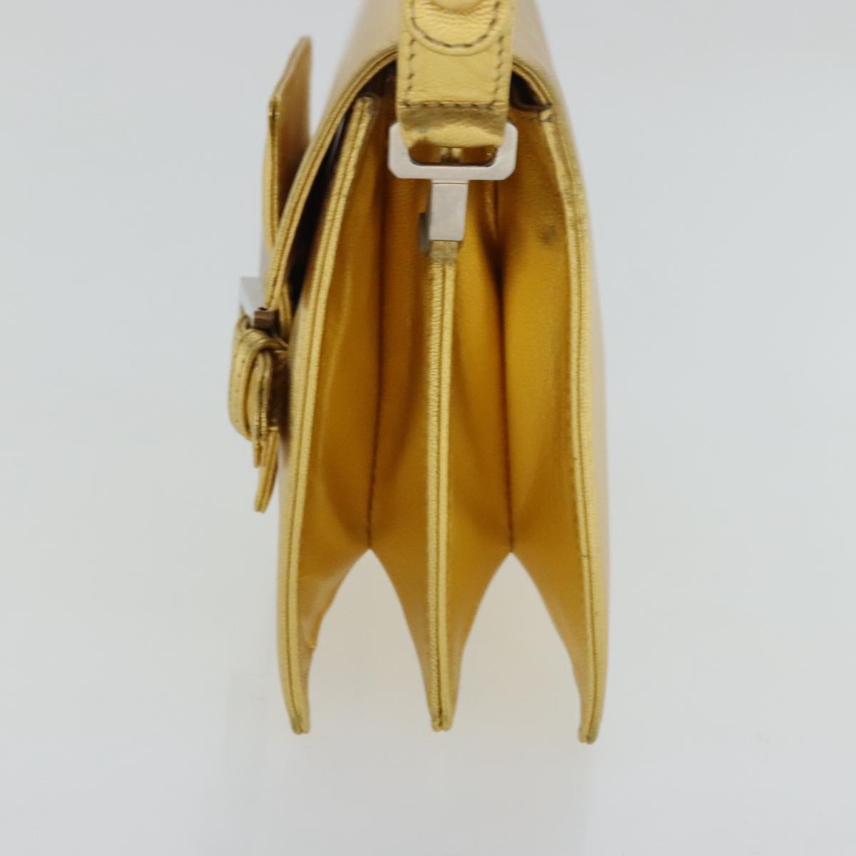FENDI Hand Bag Leather Silver Gold 96184