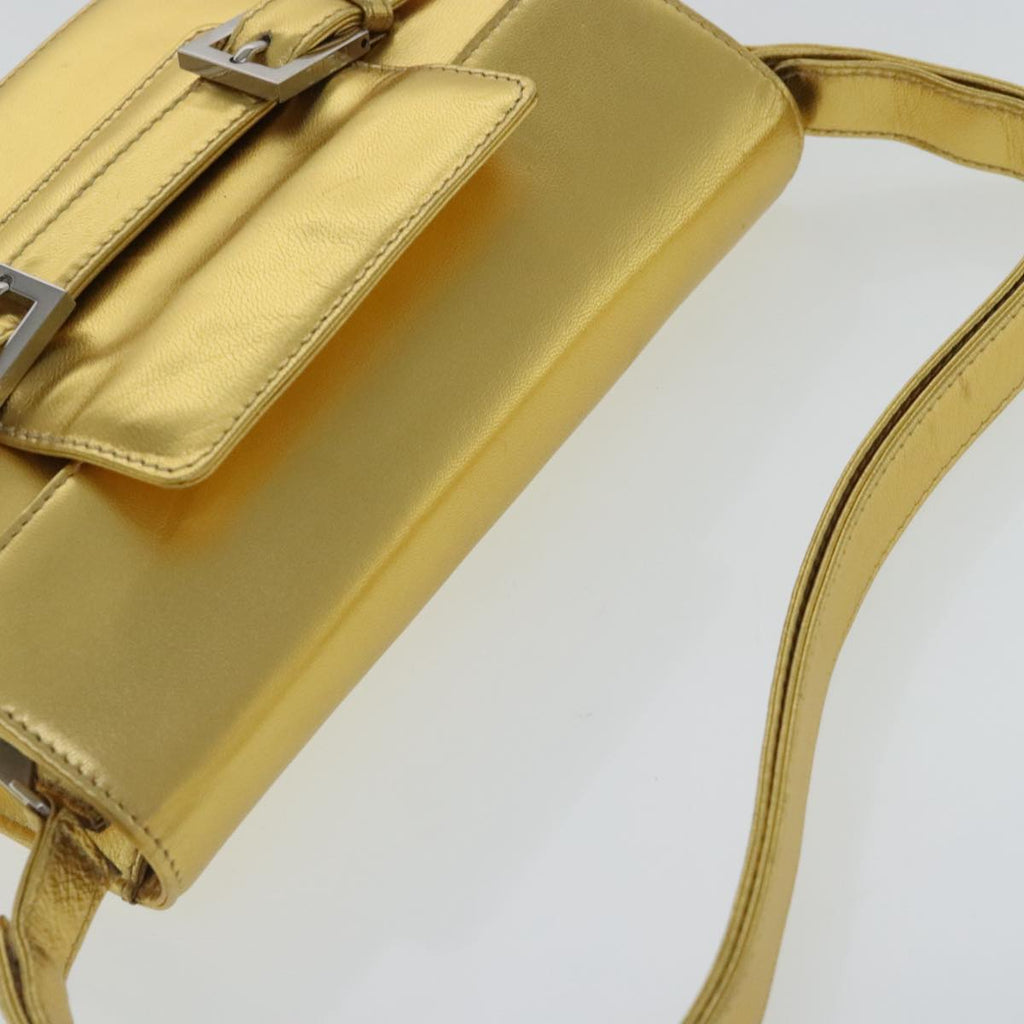 FENDI Hand Bag Leather Silver Gold 96184