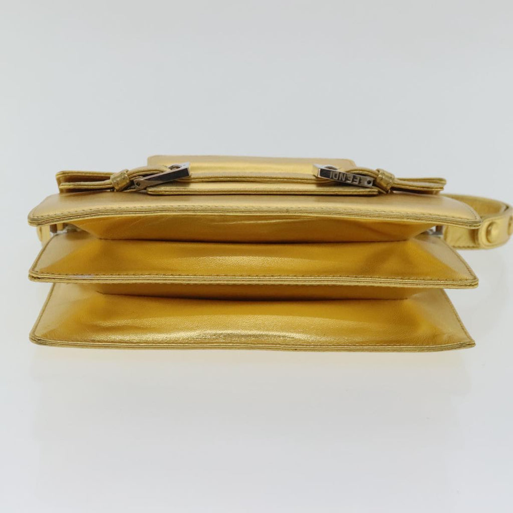 FENDI Hand Bag Leather Silver Gold 96184