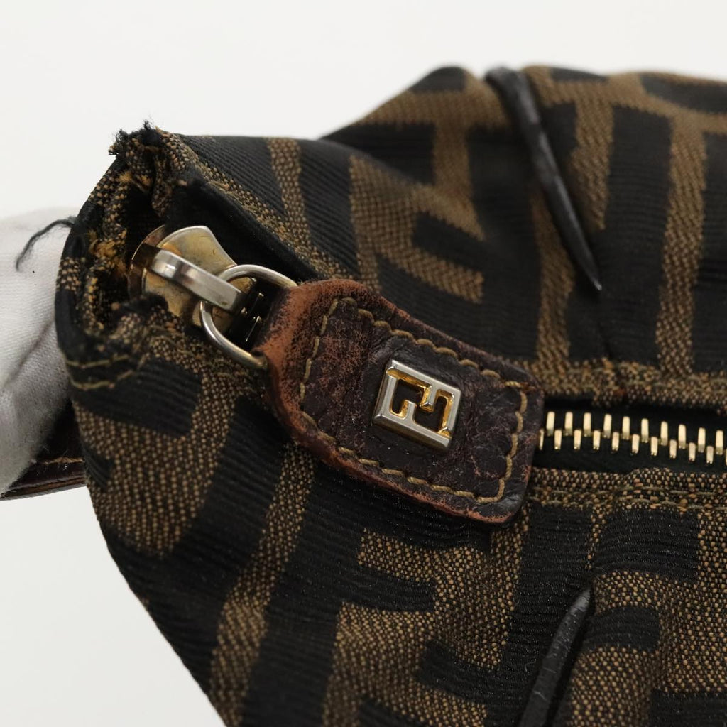 FENDI Zucca Canvas Vanity Hand Bag Brown Black gold 96206