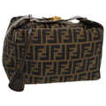 FENDI Zucca Canvas Vanity Hand Bag Brown Black gold 96206