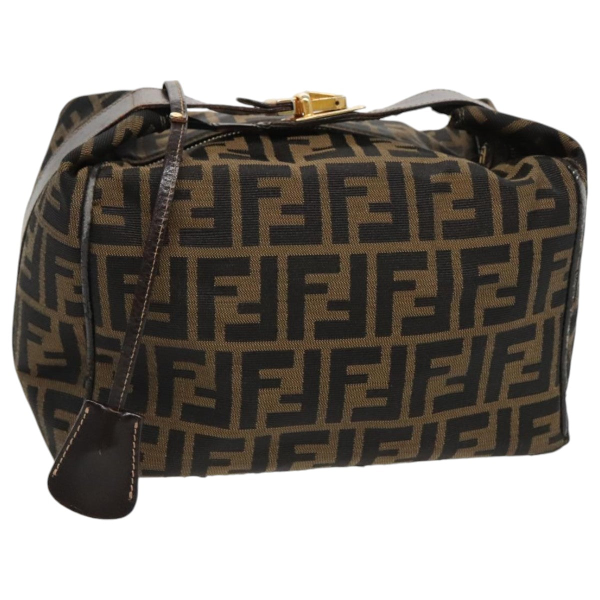 FENDI Zucca Canvas Vanity Hand Bag Brown Black gold 96206
