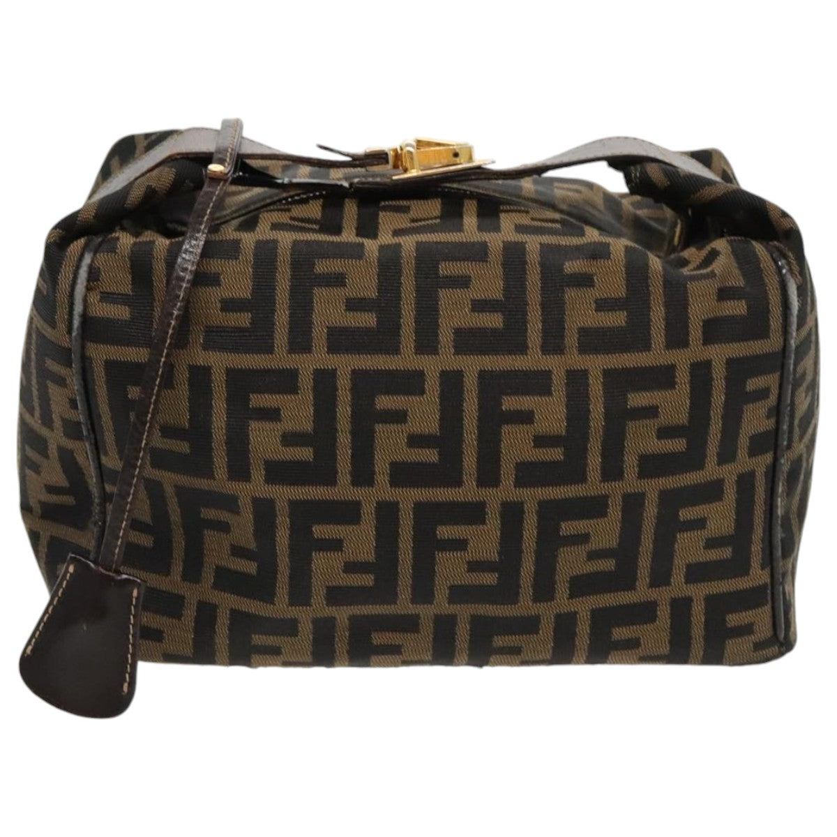 FENDI Zucca Canvas Vanity Hand Bag Brown Black gold 96206